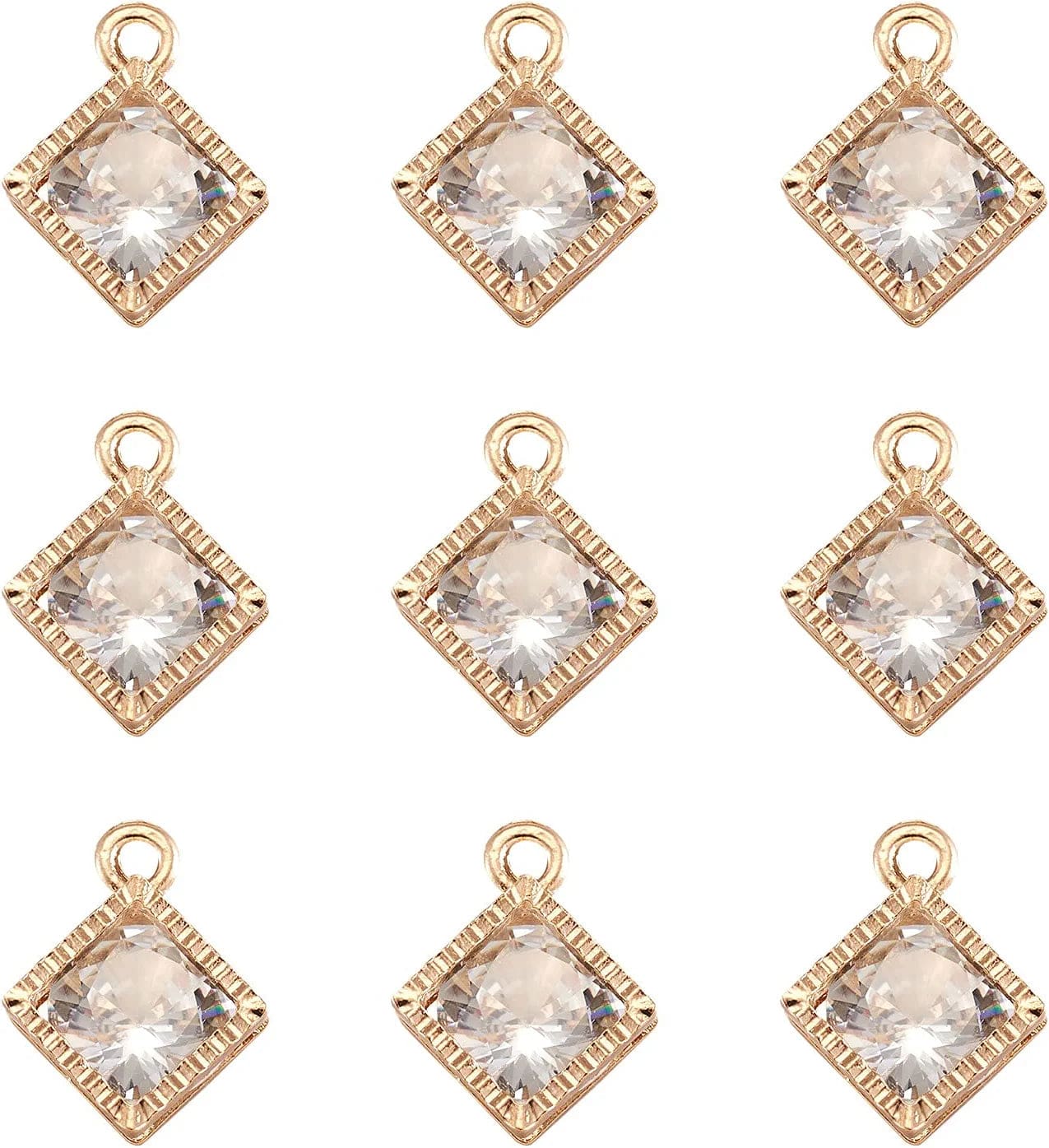 100Pcs Cubic Zirconia Alloy Charms Heart Shaped KC Gold Pendants for Jewelry Making Choker Tiny Dangle Accessories Valentine'S Day Wedding Light Gold-Rhombus