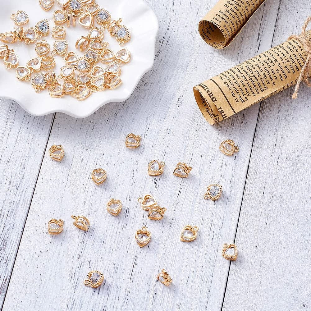 100Pcs Cubic Zirconia Alloy Charms Heart Shaped KC Gold Pendants for Jewelry Making Choker Tiny Dangle Accessories Valentine'S Day Wedding