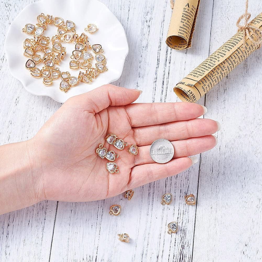 100Pcs Cubic Zirconia Alloy Charms Heart Shaped KC Gold Pendants for Jewelry Making Choker Tiny Dangle Accessories Valentine'S Day Wedding