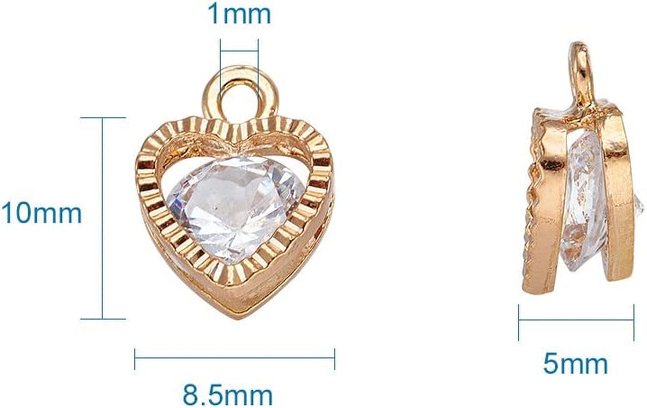100Pcs Cubic Zirconia Alloy Charms Heart Shaped KC Gold Pendants for Jewelry Making Choker Tiny Dangle Accessories Valentine'S Day Wedding
