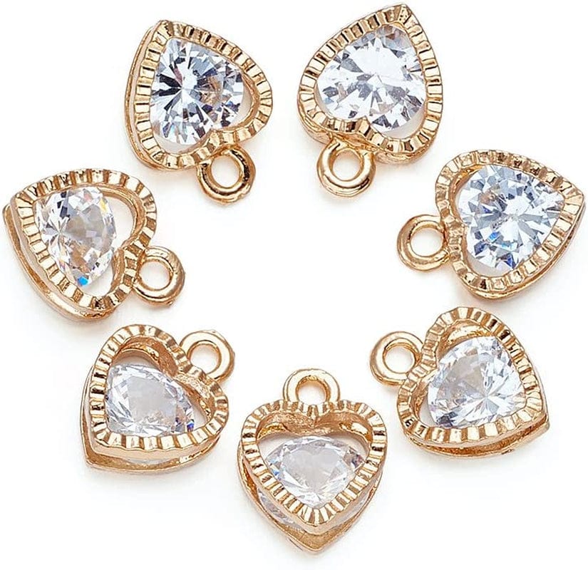 100Pcs Cubic Zirconia Alloy Charms Heart Shaped KC Gold Pendants for Jewelry Making Choker Tiny Dangle Accessories Valentine'S Day Wedding