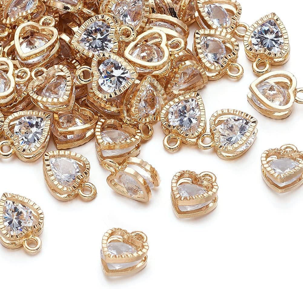 100Pcs Cubic Zirconia Alloy Charms Heart Shaped KC Gold Pendants for Jewelry Making Choker Tiny Dangle Accessories Valentine'S Day Wedding Gold-Heart