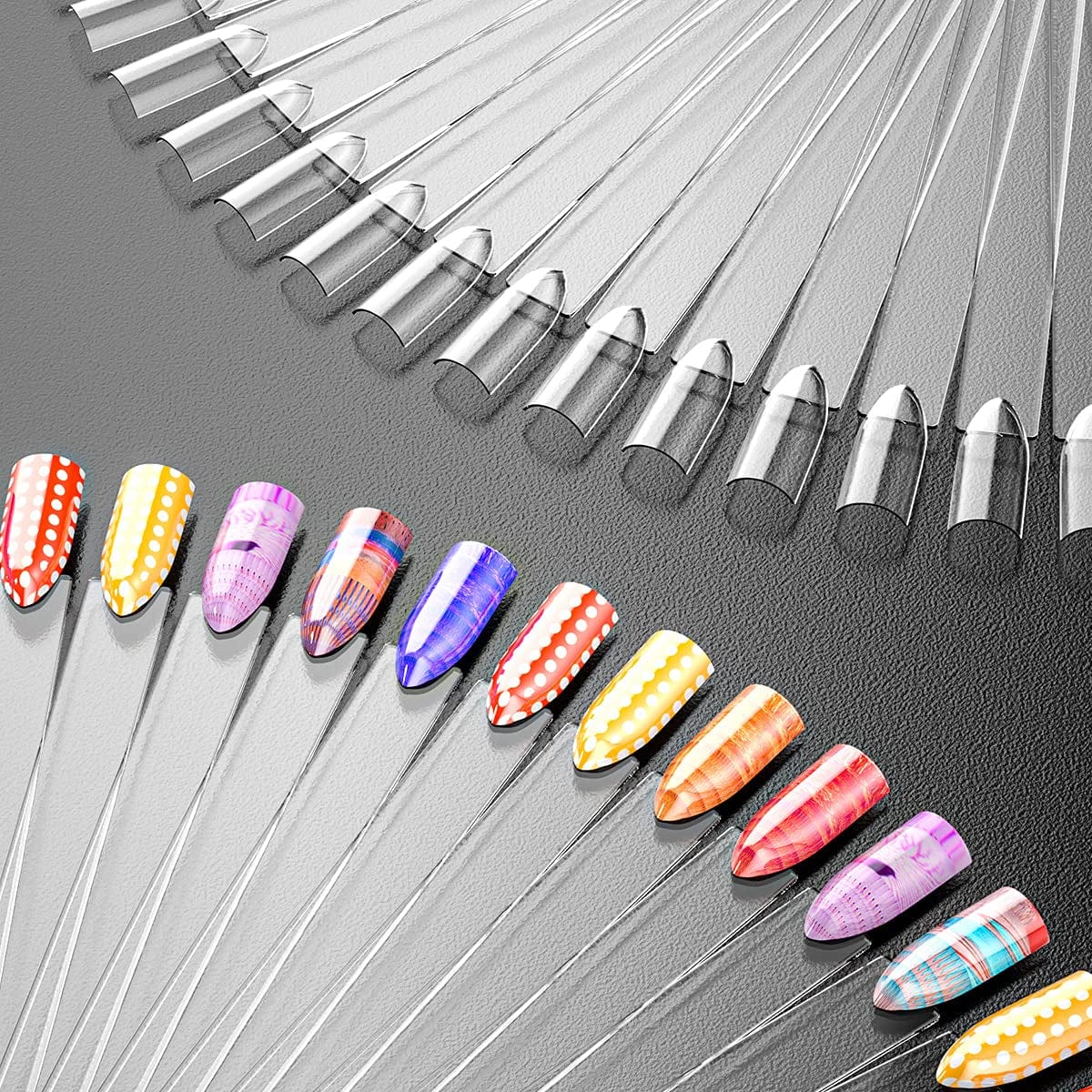100Pcs Fan-Shaped Nail Swatch Sticks, False Fake Nail Art Tips Sticks Polish Gel Salon Display Practice Tools with Metal Split Ring Holder (Clear) Health & Beauty > Personal Care > Cosmetics > Cosmetic Tools > Nail Tools SUBAY