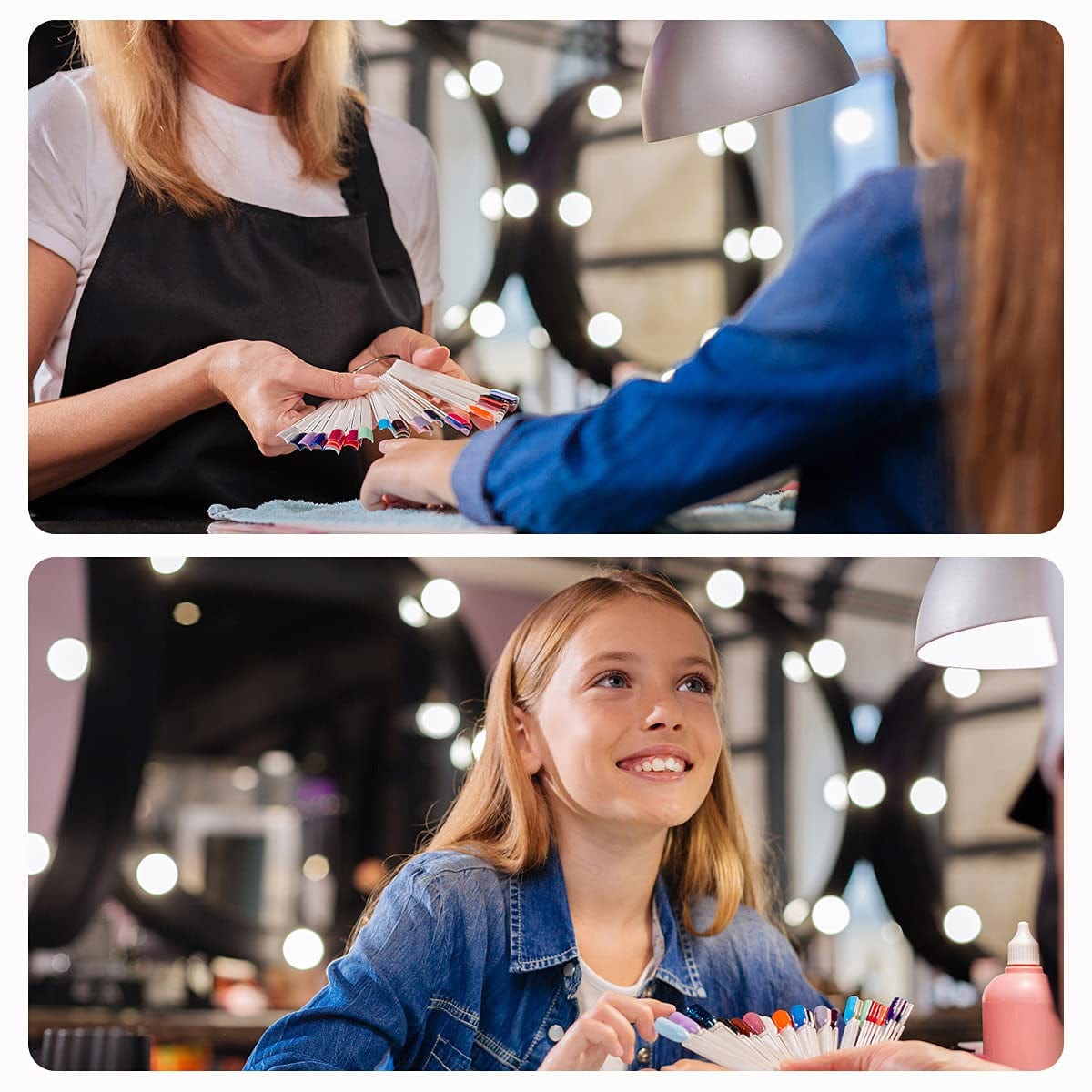 100Pcs Fan-Shaped Nail Swatch Sticks, False Fake Nail Art Tips Sticks Polish Gel Salon Display Practice Tools with Metal Split Ring Holder (Clear) Health & Beauty > Personal Care > Cosmetics > Cosmetic Tools > Nail Tools SUBAY