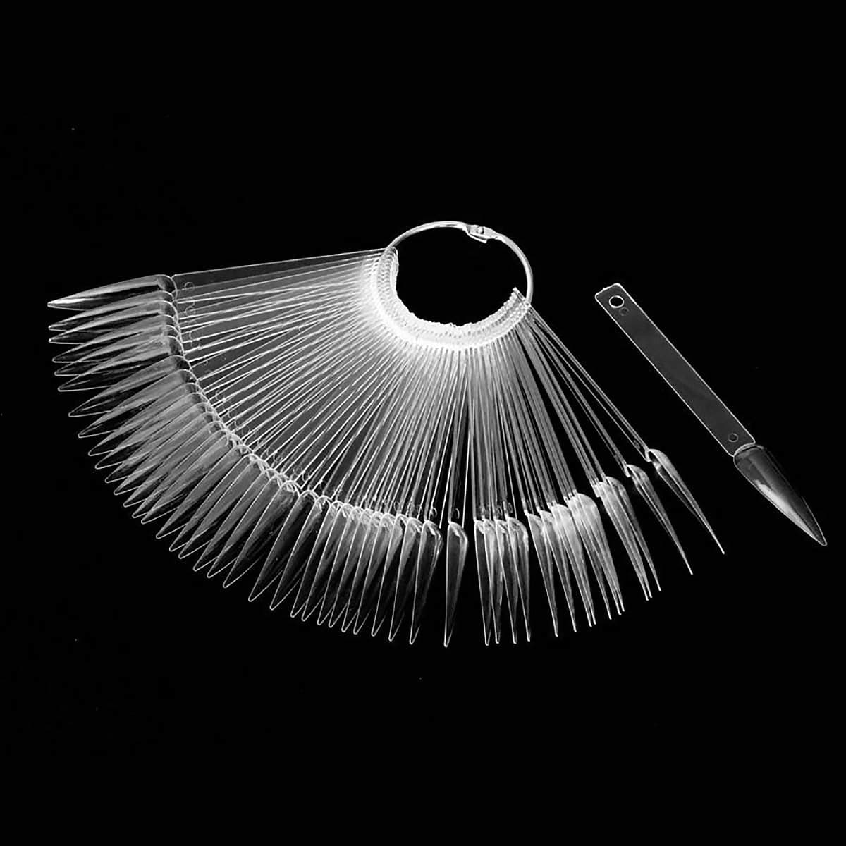 100Pcs GOGOONLY Nail Display Sticks Transparent Stiletto Tips Nail Art Display Chart Fan Board Acrylic False Tips Practice Tool Nail Polish Sample Color Showcase with Ring (100 Pcs - Clear) Health & Beauty > Personal Care > Cosmetics > Cosmetic Tools > Nail Tools GOGOONLY