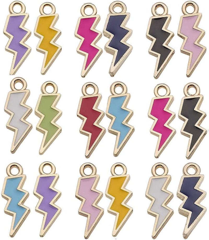 100Pcs Gold Plated Enamel Very Mini Star Charms Pendant for Jewelry Making Necklace Bracelet Earring and Slime DIY Jewelry Accessories Charms (M428) Lightning Charm