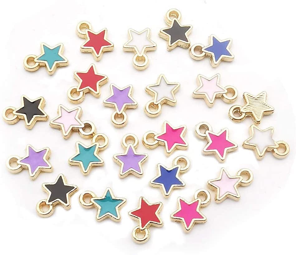 100Pcs Gold Plated Enamel Very Mini Star Charms Pendant for Jewelry Making Necklace Bracelet Earring and Slime DIY Jewelry Accessories Charms (M428)