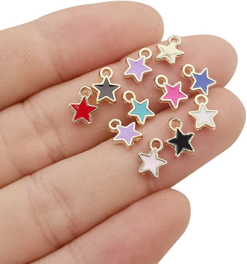 100Pcs Gold Plated Enamel Very Mini Star Charms Pendant for Jewelry Making Necklace Bracelet Earring and Slime DIY Jewelry Accessories Charms (M428)