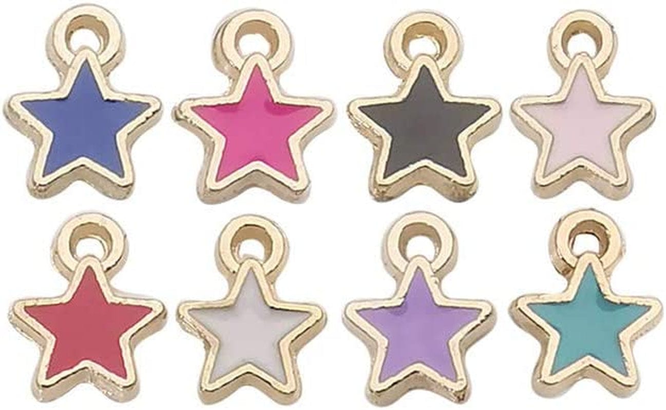 100Pcs Gold Plated Enamel Very Mini Star Charms Pendant for Jewelry Making Necklace Bracelet Earring and Slime DIY Jewelry Accessories Charms (M428) Star
