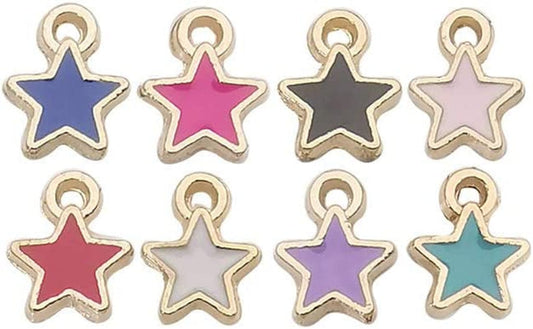 100Pcs Gold Plated Enamel Very Mini Star Charms Pendant for Jewelry Making Necklace Bracelet Earring and Slime DIY Jewelry Accessories Charms (M428) Star