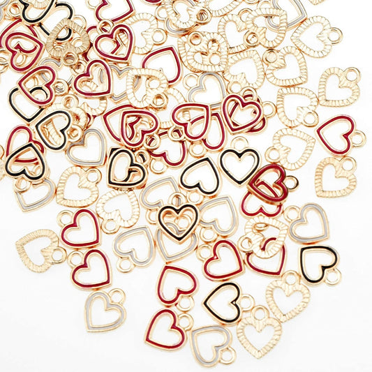 100Pcs Heart Circle Enamel Charms Pendants Beads Mother'S Day Hawaii Style Dangle Accessories for Valentine'S Day DIY Craft Necklace Bracelet Jewelry Making