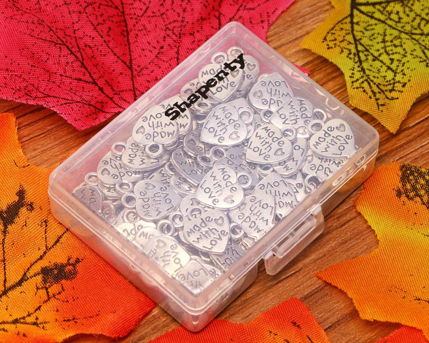 100PCS Mini Metal Beads Heart Shaped “Made with Love” Charms Bulk for DIY Craft Keychain Necklace Pendants Bracelets Earrings Jewelry Making Findings (Silver)