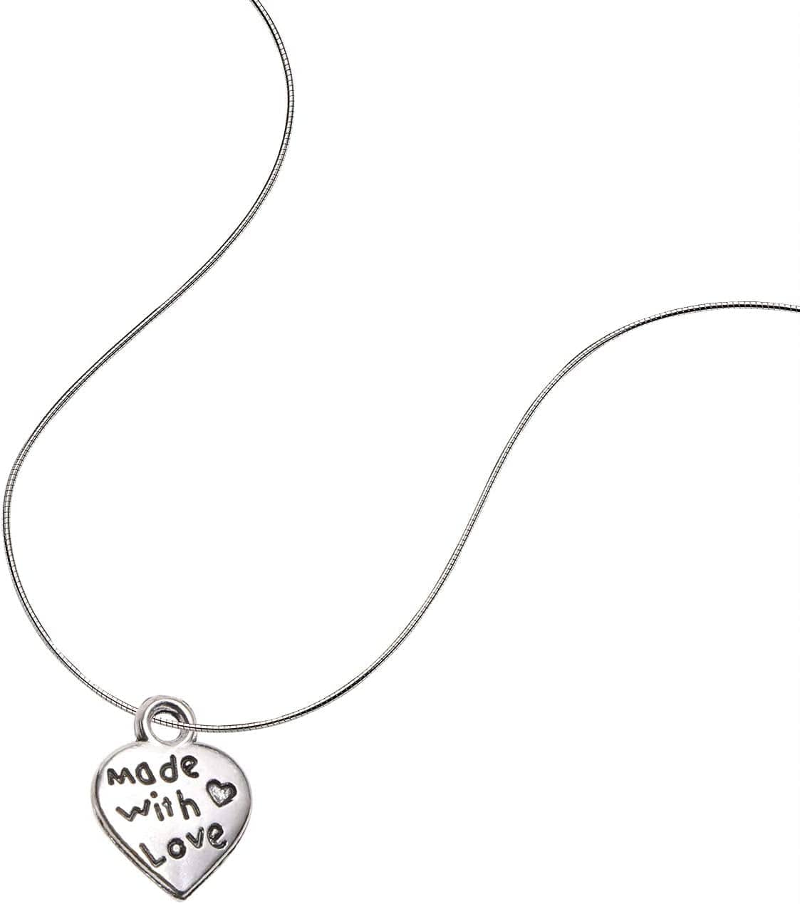 100PCS Mini Metal Beads Heart Shaped “Made with Love” Charms Bulk for DIY Craft Keychain Necklace Pendants Bracelets Earrings Jewelry Making Findings (Silver)