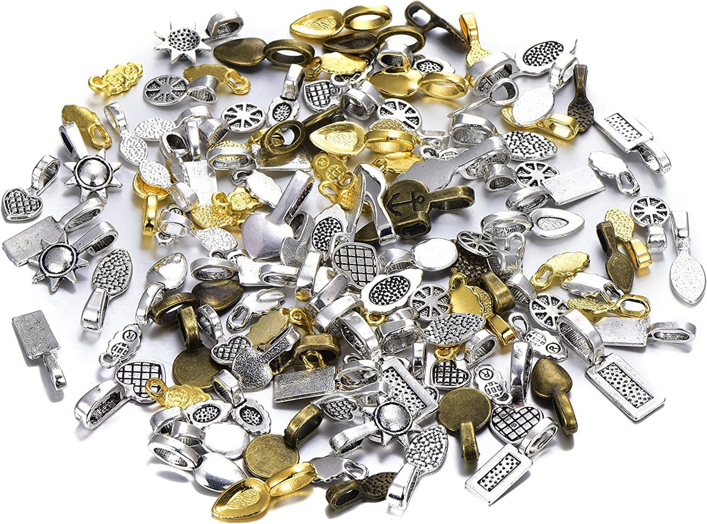 100Pcs Mix Color Style Spoon Glue on Bail for Earring Bails or Scrabble and Glass Pendants Charms Connector Jewelry