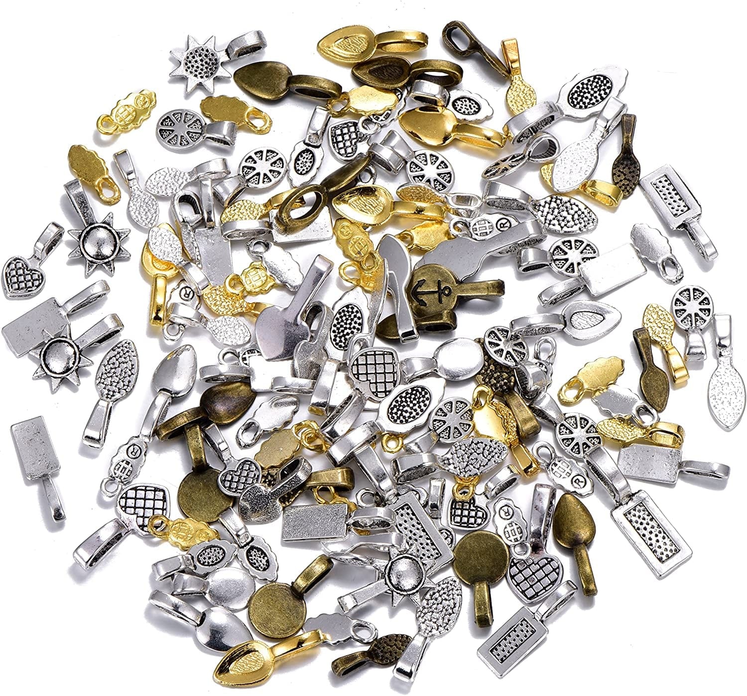 100Pcs Mix Color Style Spoon Glue on Bail for Earring Bails or Scrabble and Glass Pendants Charms Connector Jewelry 10462