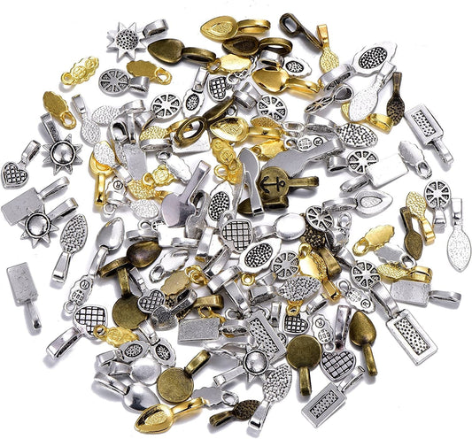 100Pcs Mix Color Style Spoon Glue on Bail for Earring Bails or Scrabble and Glass Pendants Charms Connector Jewelry 10462