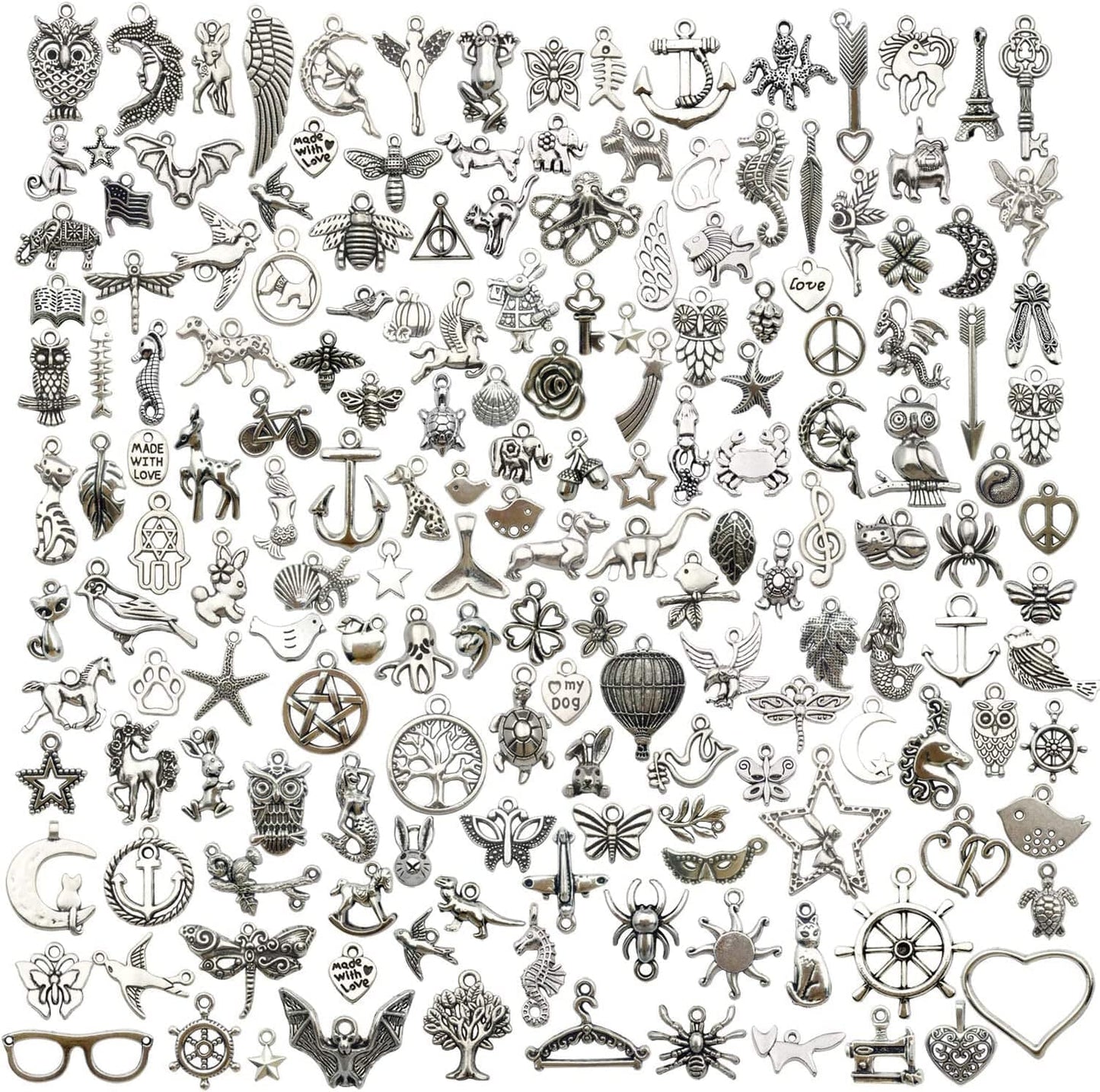100Pcs Mix Silver Tree Flower Charms Collection, Bulk Mini Small Little Charms Metal Pendant Craft Supplies Findings for Necklace and Bracelet Jewelry Making (HM291) 200 Mix Charms