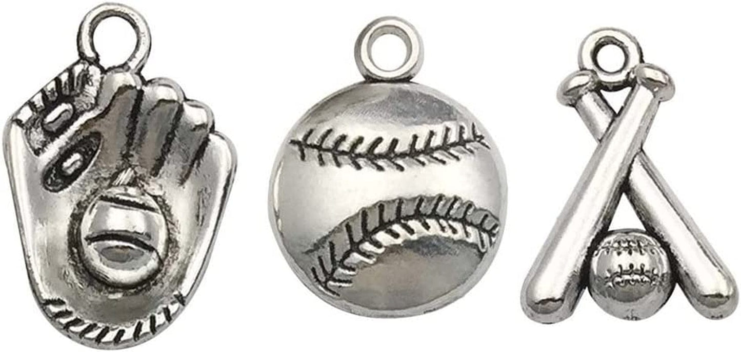 100Pcs Mix Silver Tree Flower Charms Collection, Bulk Mini Small Little Charms Metal Pendant Craft Supplies Findings for Necklace and Bracelet Jewelry Making (HM291) Baseball Charms