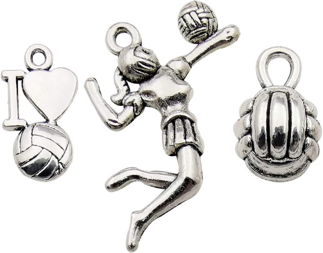 100Pcs Mix Silver Tree Flower Charms Collection, Bulk Mini Small Little Charms Metal Pendant Craft Supplies Findings for Necklace and Bracelet Jewelry Making (HM291) Volleyball Charms-45pcs