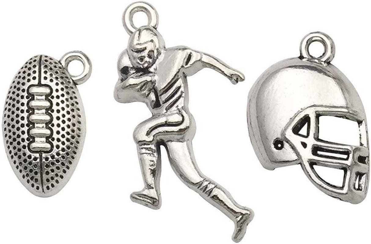 100Pcs Mix Silver Tree Flower Charms Collection, Bulk Mini Small Little Charms Metal Pendant Craft Supplies Findings for Necklace and Bracelet Jewelry Making (HM291) Football Theme Charms