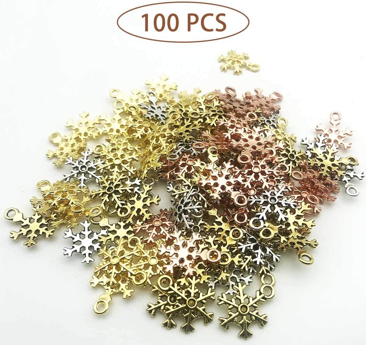 100PCS Snowflake Charm Christmas Snowflake Charms Pendants for Crafting, Jewelry Findings Making Accessory for DIY Necklace Bracelet(4Colors)