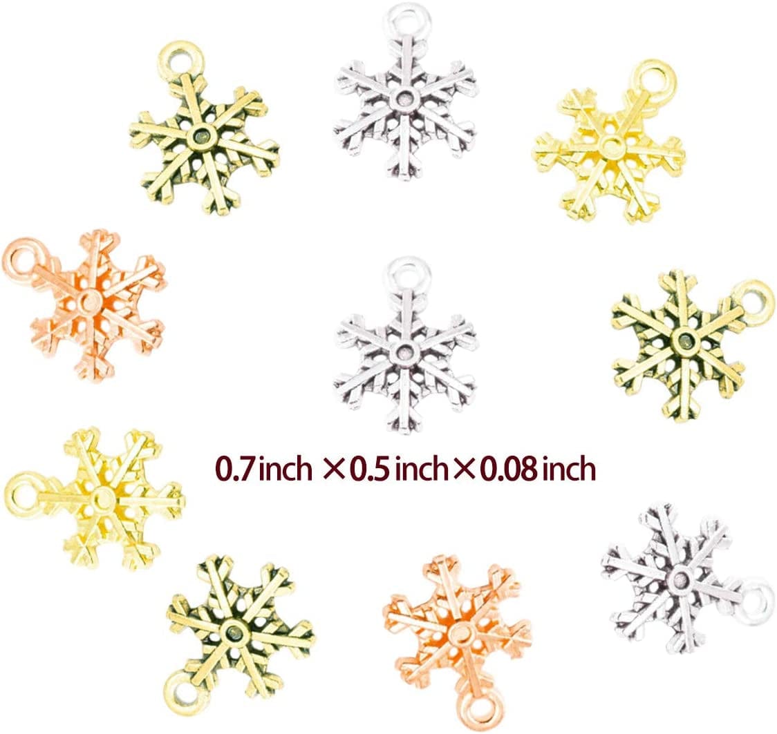 100PCS Snowflake Charm Christmas Snowflake Charms Pendants for Crafting, Jewelry Findings Making Accessory for DIY Necklace Bracelet(4Colors)