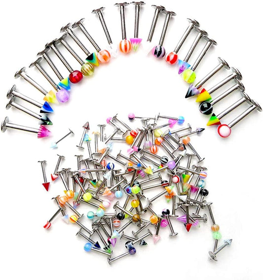 100Pcs Women Labret Lip Bar Ring Body Piercing Jewelry Ball Apparel & Accessories > Jewelry > Body Jewelry SteelFever