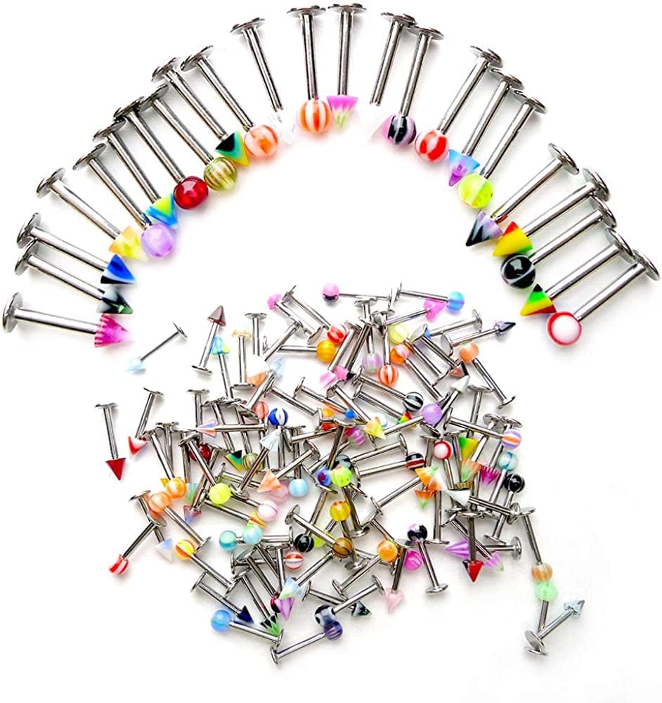 100Pcs Women Labret Lip Bar Ring Body Piercing Jewelry Ball Apparel & Accessories > Jewelry > Body Jewelry SteelFever