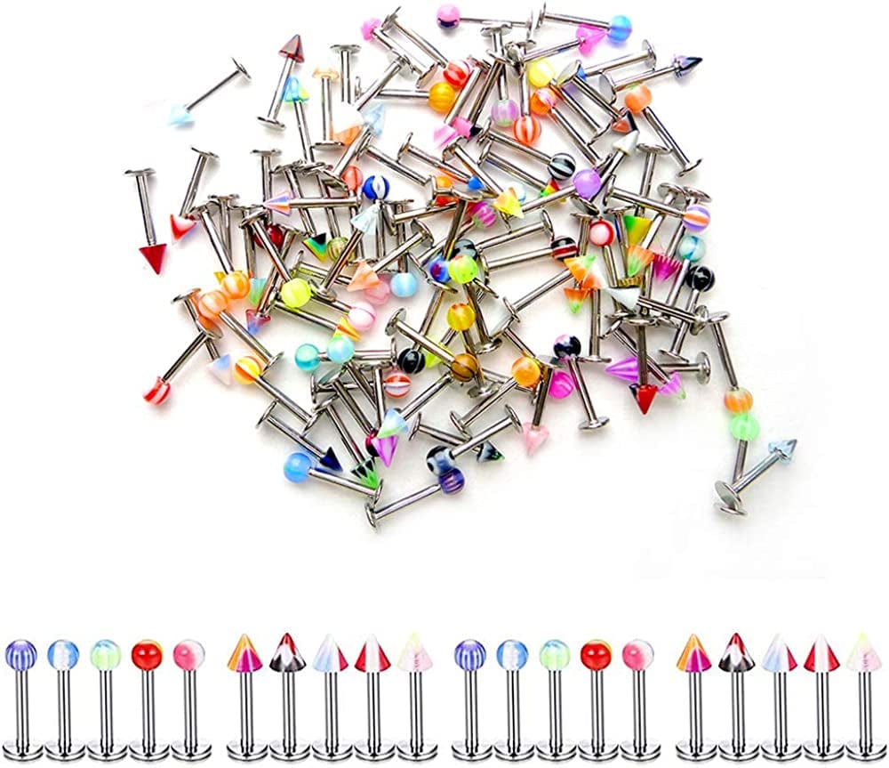 100Pcs Women Labret Lip Bar Ring Body Piercing Jewelry Ball Apparel & Accessories > Jewelry > Body Jewelry SteelFever