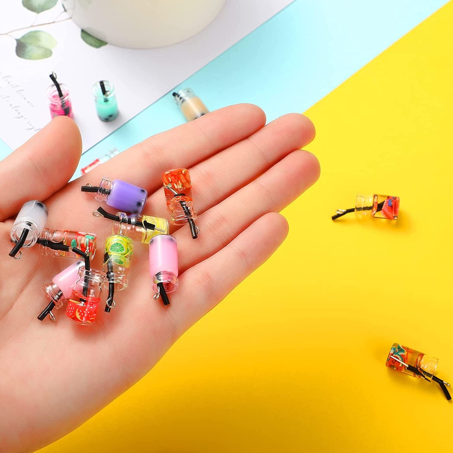 104 Pieces Milk Tea Charms DIY Keychain Pendant Boba Charms Colorful Mini Bottle Charms Pendant Fruit Juice Charms Pendant for DIY Jewelry Craft Earring Keychain Xmas Present