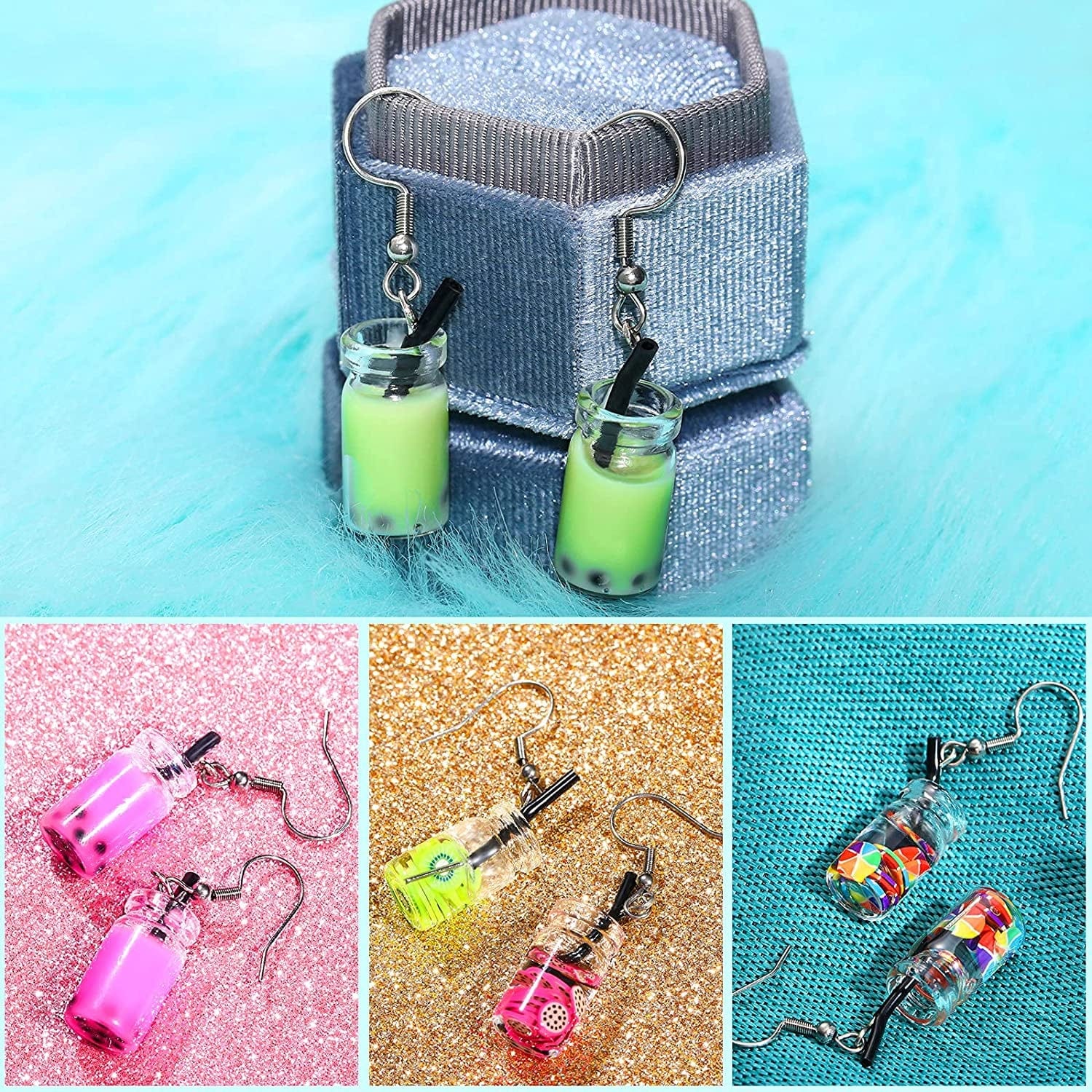 104 Pieces Milk Tea Charms DIY Keychain Pendant Boba Charms Colorful Mini Bottle Charms Pendant Fruit Juice Charms Pendant for DIY Jewelry Craft Earring Keychain Xmas Present