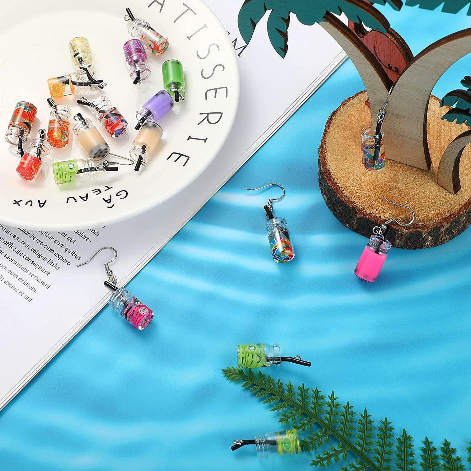 104 Pieces Milk Tea Charms DIY Keychain Pendant Boba Charms Colorful Mini Bottle Charms Pendant Fruit Juice Charms Pendant for DIY Jewelry Craft Earring Keychain Xmas Present