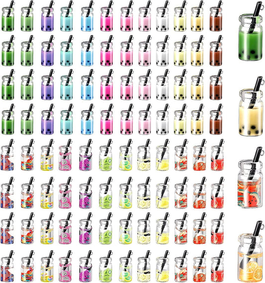104 Pieces Milk Tea Charms DIY Keychain Pendant Boba Charms Colorful Mini Bottle Charms Pendant Fruit Juice Charms Pendant for DIY Jewelry Craft Earring Keychain Xmas Present
