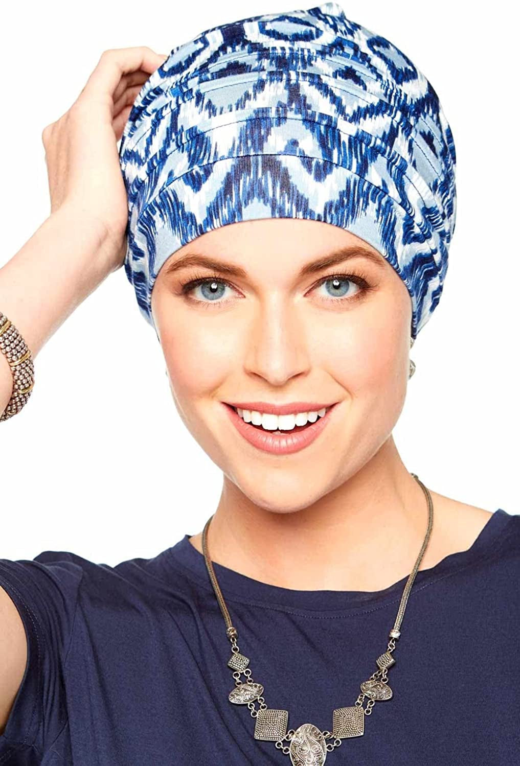 Cardani® Mod Slouchy Snood Turban - Viscose from Bamboo Hat Apparel & Accessories > Clothing Accessories > Headwear Cardani Luxury Bamboo - Blue Chevron One Size
