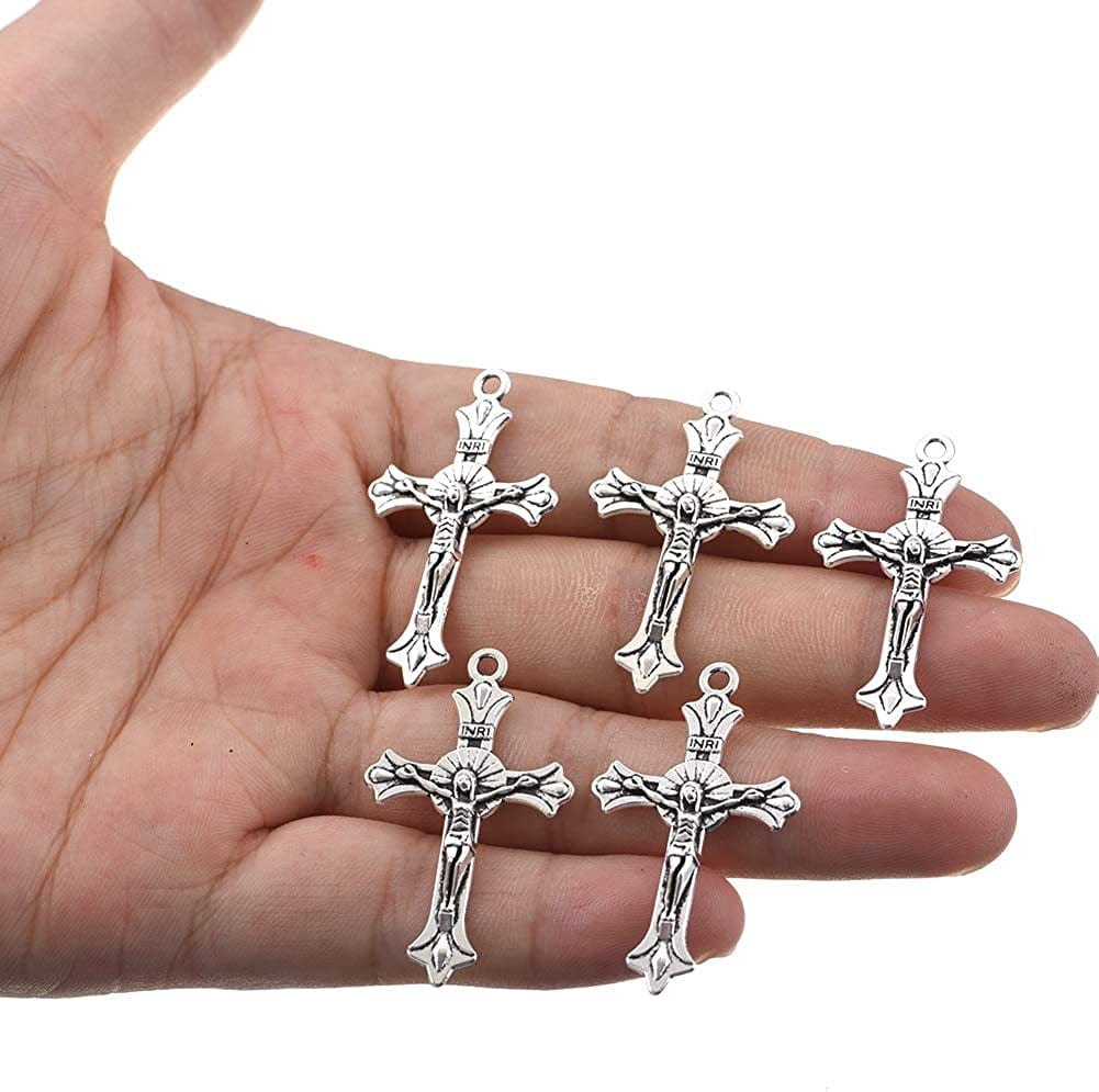 105Pcs Antique Silver Cross Charms Pendants Jewelry Findings for Making Bracelet and Necklace for DIY Jewelry 37X22Mm