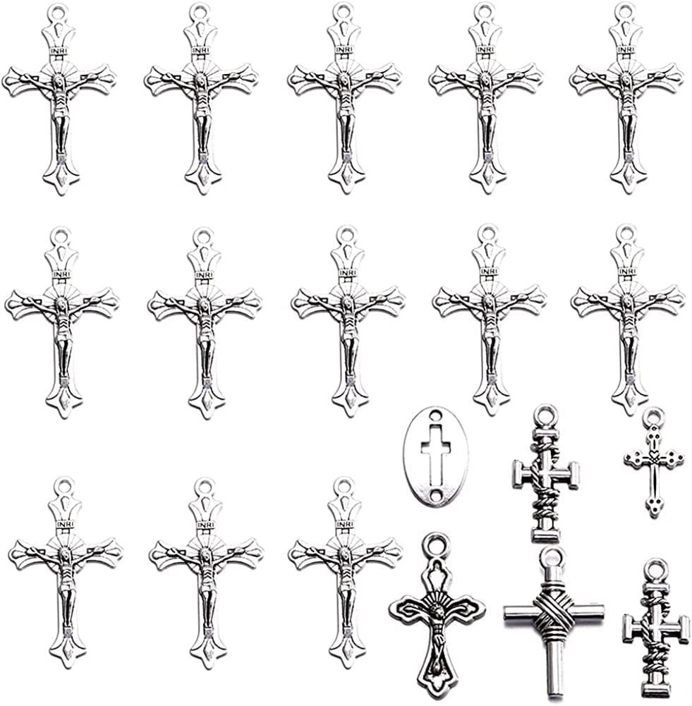 105Pcs Antique Silver Cross Charms Pendants Jewelry Findings for Making Bracelet and Necklace for DIY Jewelry 37X22Mm