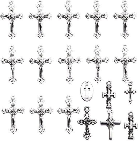 105Pcs Antique Silver Cross Charms Pendants Jewelry Findings for Making Bracelet and Necklace for DIY Jewelry 37X22Mm