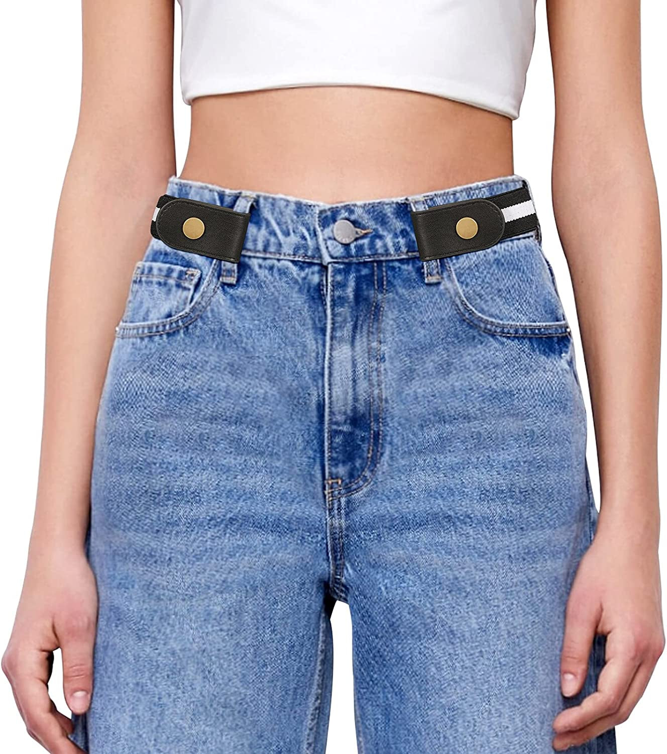 SANSTHS Buckle-Free Elastic Women Belt for Jeans without Buckle, Comfortable Invisible Belt No Bulge No Hassle Apparel & Accessories > Clothing Accessories > Belts SANSTHS K-w Black Fit pants 22"-34"