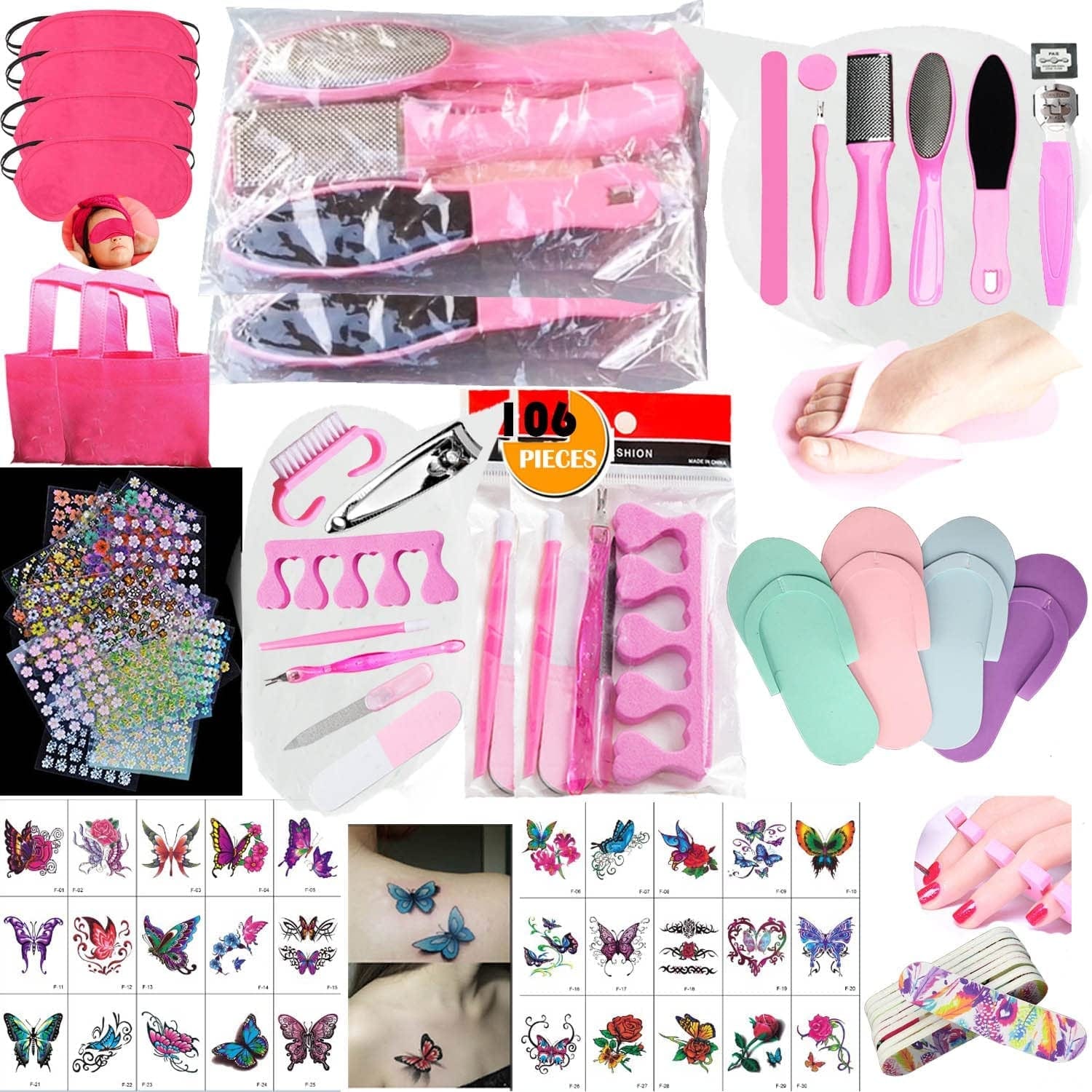 106PCS Girls Professional Manicure Pedicure Set W/Foot Care Kit for Kids Sleepovers and Slumber Party, Luxury Spa Kit W/Spa Slippers Mask Foot Rasp File Clipper & More Nail Personal Care for Bday Gift Health & Beauty > Personal Care > Foot Care TABGIME Rose Red 106 PCS