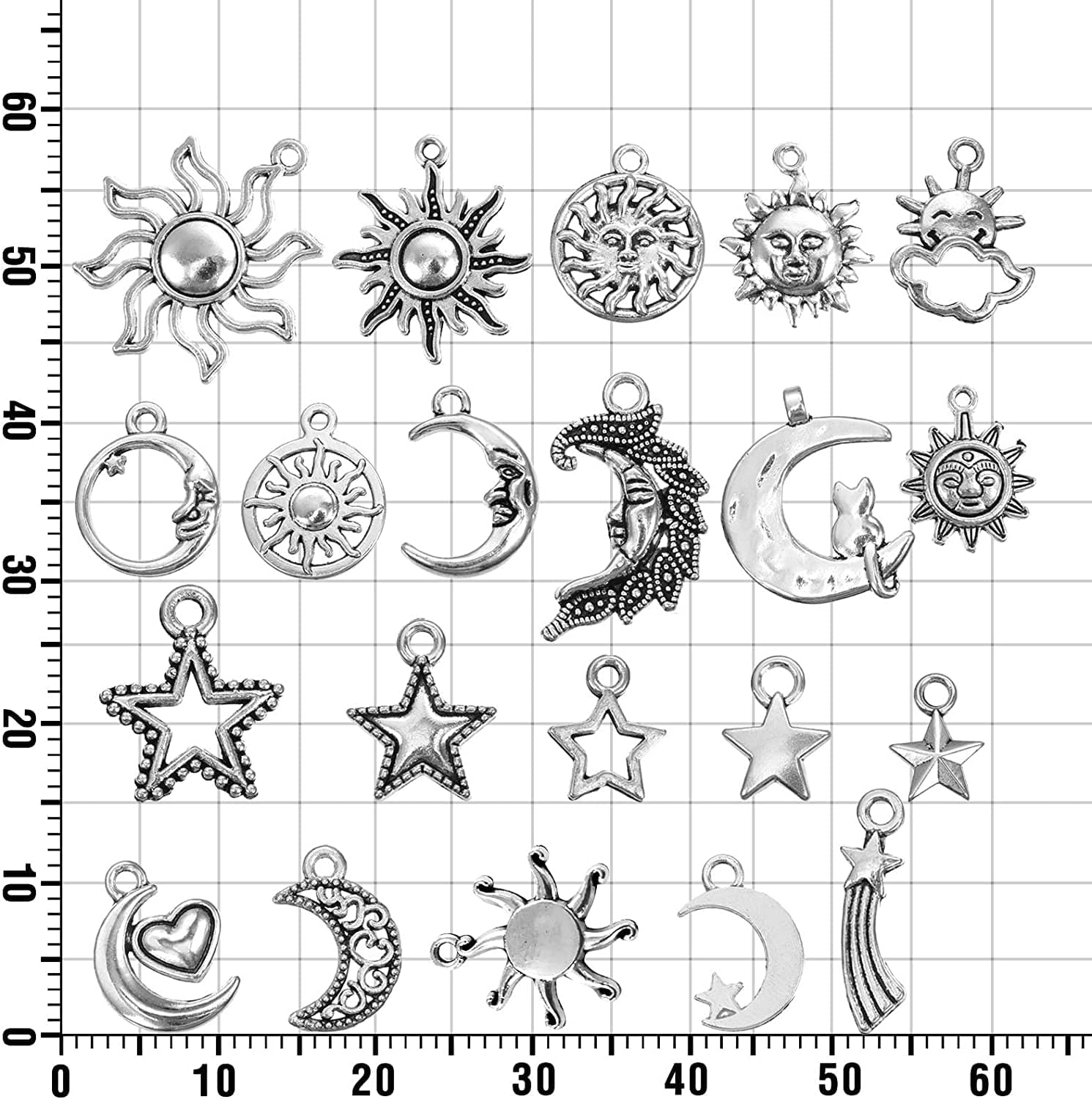 108 Pieces Jewelry Charms, Mixed Antique Silver Sun Stars Moon Charms Pendants, Assorted Gold Plated Enamel Cat Moon Star Celestial Charm Pendant for Earrings Necklace Jewelry Crafting