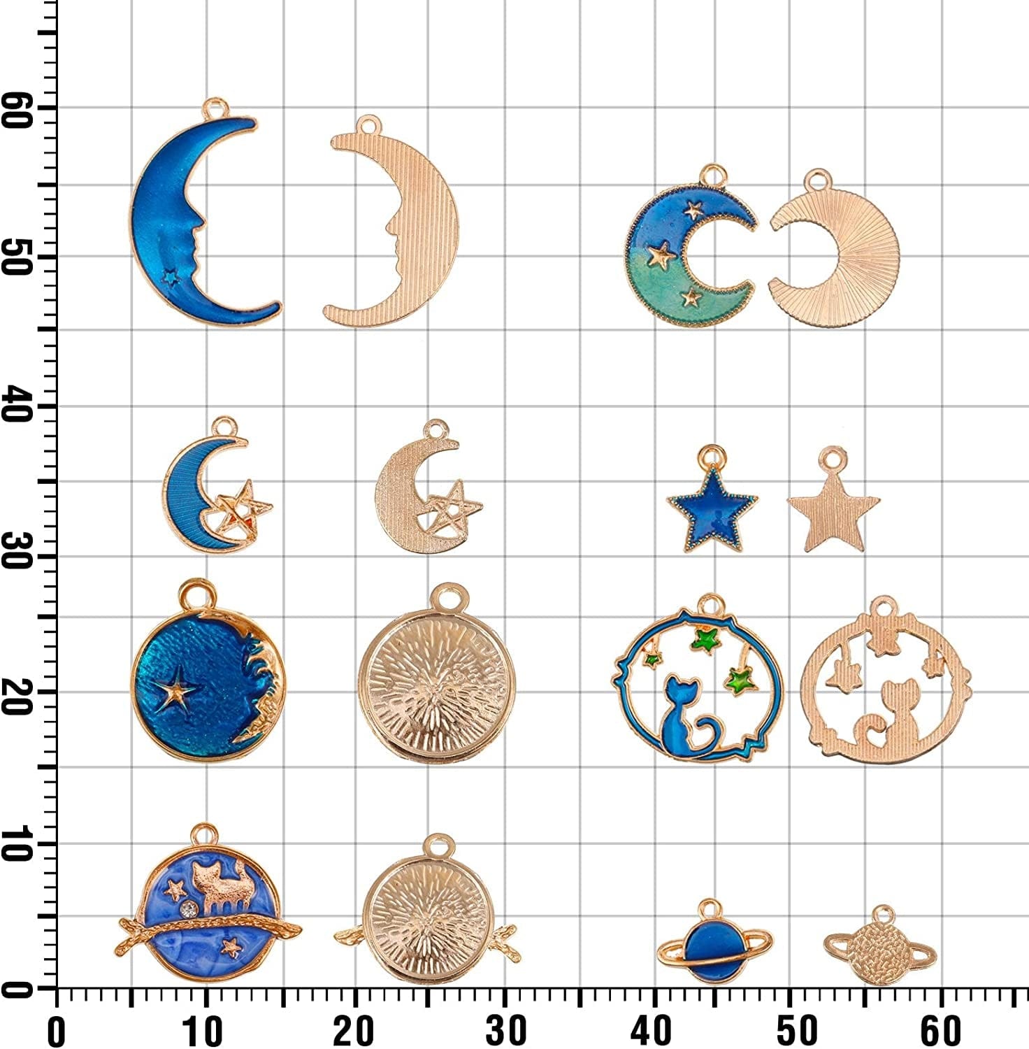 108 Pieces Jewelry Charms, Mixed Antique Silver Sun Stars Moon Charms Pendants, Assorted Gold Plated Enamel Cat Moon Star Celestial Charm Pendant for Earrings Necklace Jewelry Crafting