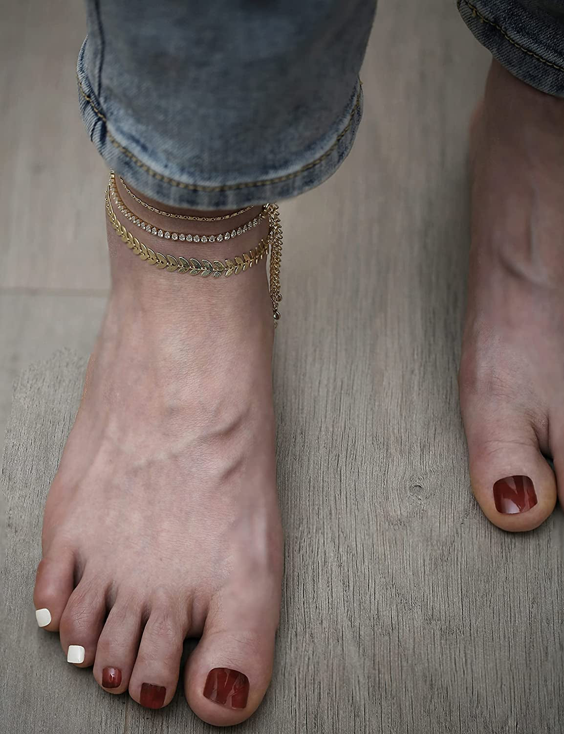 Gold Ankle Bracelets for Women 14K Gold Plated Anklet Silver Tennis Butterfly Star Coin Quartz Bead Snake Paperclip Chain Dainty Layered Anklet Set 3Pcs Jewelry Gifts for Teen Girls Apparel & Accessories > Jewelry > Anklets Vermeyen