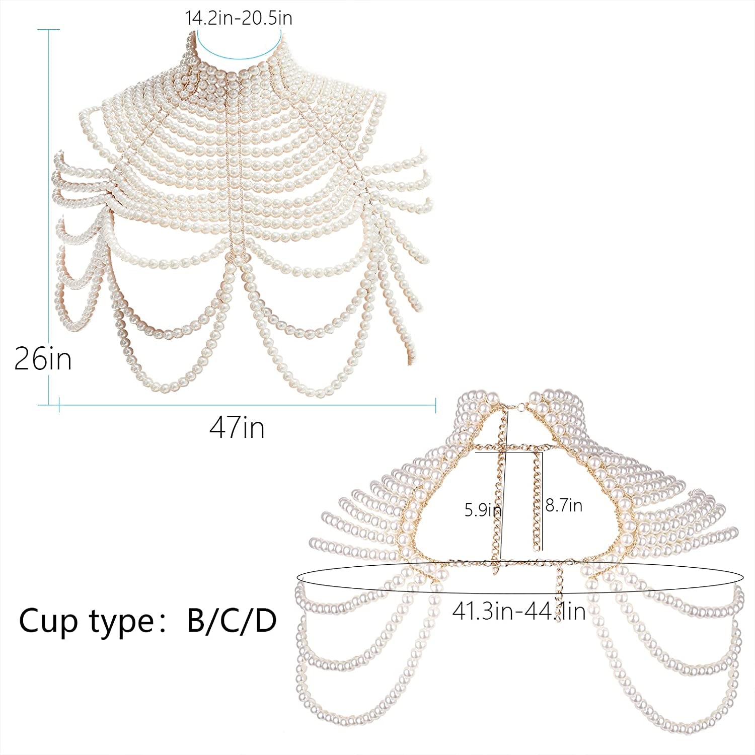 LORYP Pearl Body Chain Necklace for Women - Adjustable Size Pearl Shoulder Chains Fashion Colorfast Pearl Body Chain Jewelry Apparel & Accessories > Jewelry > Body Jewelry LORYP