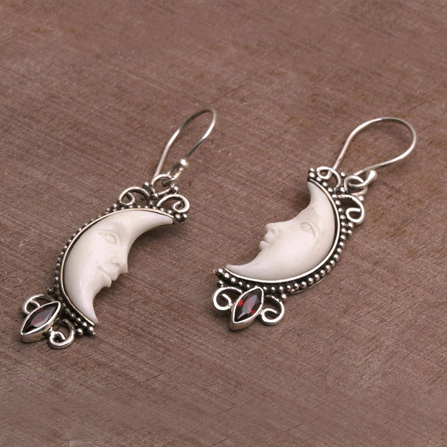 NOVICA Garnet .925 Sterling Silver Dangle Earrings, Natural Moonlight' Apparel & Accessories > Jewelry > Earrings NOVICA