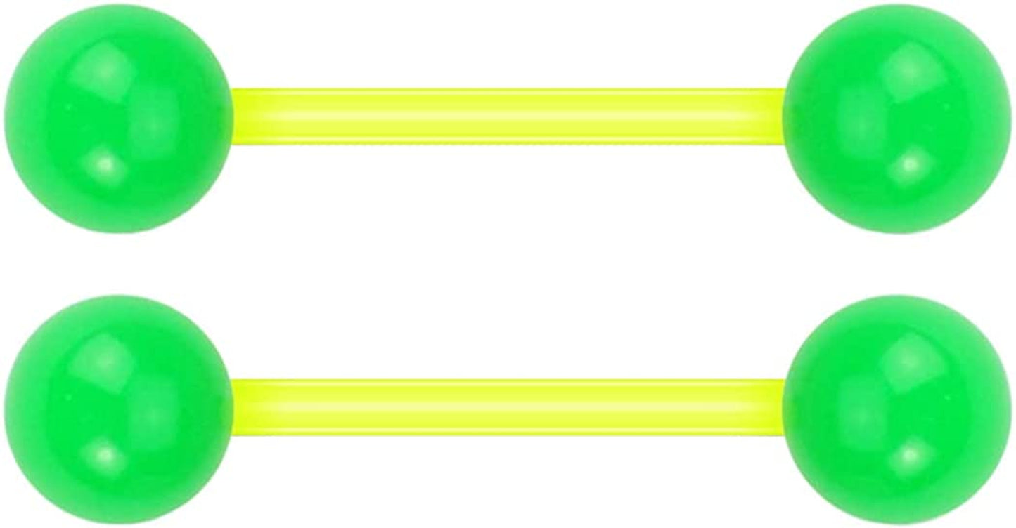 Forbidden Body Jewelry Nipple Rings, Tongue Rings, Nipple Piercing Jewelry, Nipple Jewelry, Flexible Acrylic Barbell Set 14G 16Mm (5/8 Inch) plus Free Bonus Barbell Apparel & Accessories > Jewelry > Body Jewelry Forbidden Body Jewelry Green