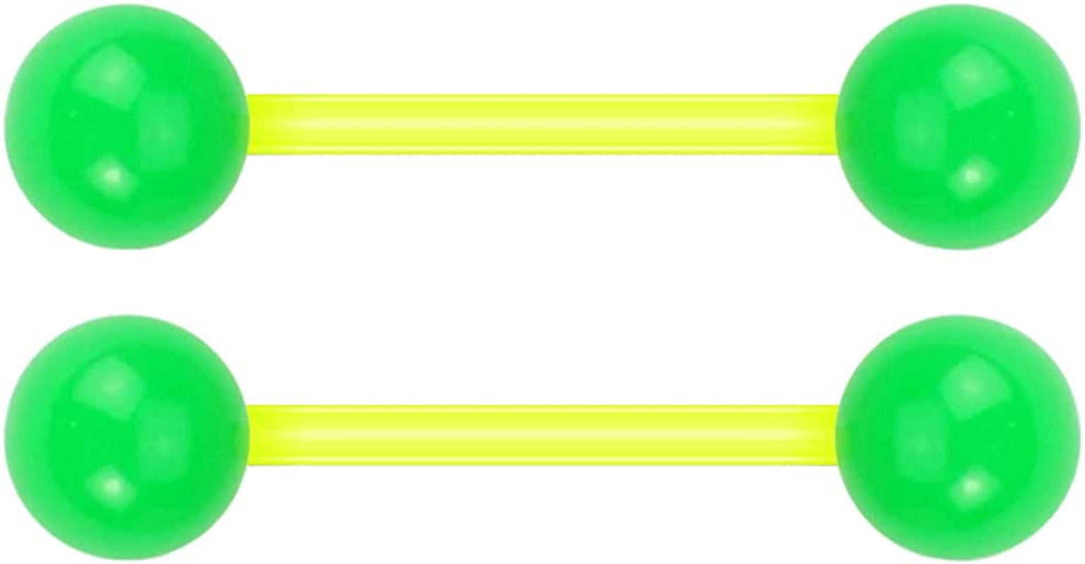 Forbidden Body Jewelry Nipple Rings, Tongue Rings, Nipple Piercing Jewelry, Nipple Jewelry, Flexible Acrylic Barbell Set 14G 16Mm (5/8 Inch) plus Free Bonus Barbell Apparel & Accessories > Jewelry > Body Jewelry Forbidden Body Jewelry Green