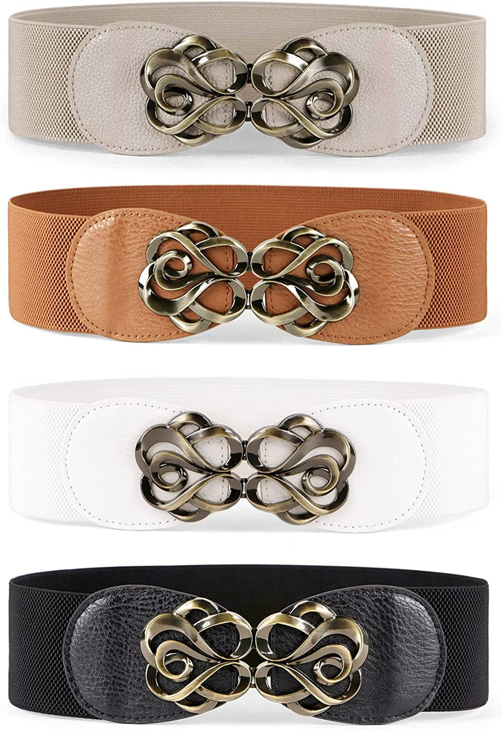 JASGOOD Women Stretchy Belt for Dresses Vintage Elastic Wide Waist Belt Apparel & Accessories > Clothing Accessories > Belts KYLIE MAX H-black+brown+white+beige Suit for waist size 28"-35"