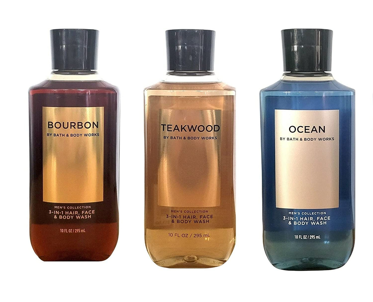 Bath and Body Works 3 Pack 2-In-1 Hair + Body Wash Teakwood, Ocean and Bourbon. 10 Oz. Health & Beauty > Personal Care > Cosmetics > Bath & Body Bath and Body Works