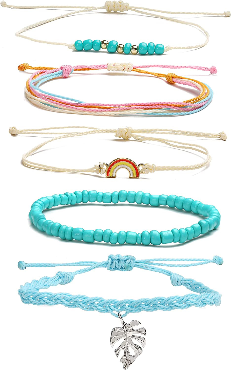 HUASAI Vsco String Bracelets for Teen Girls Women Waterproof Boho Rope Bracelets Wave Surfer Bracelets Summer Beach Anklets Apparel & Accessories > Jewelry > Anklets HUASAI Rainbow String Bracelet Anklets