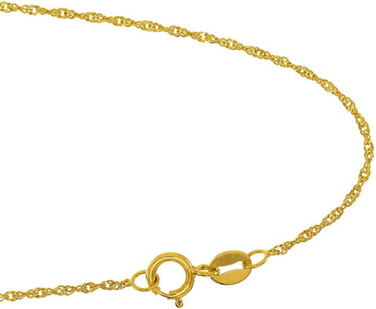 10K Solid Gold Yellow or White 1.5 Mm Singapore Chain Anklet, Spring Ring Clasp - 9" 10" Apparel & Accessories > Jewelry > Anklets JewelStop Yellow Gold 10.0 Inches